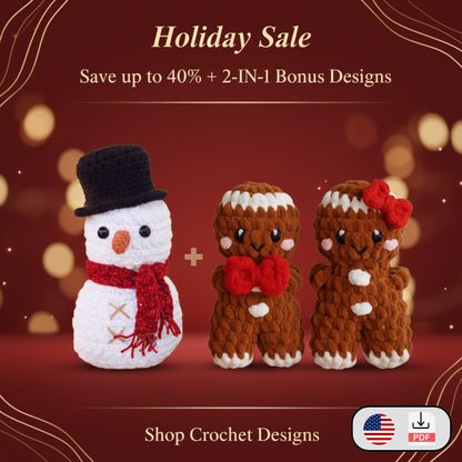 🎄Christmas Amigurumi Crochet Pattern Bundle PDF – ☃️Snowman & 🍪Gingerbread Duo