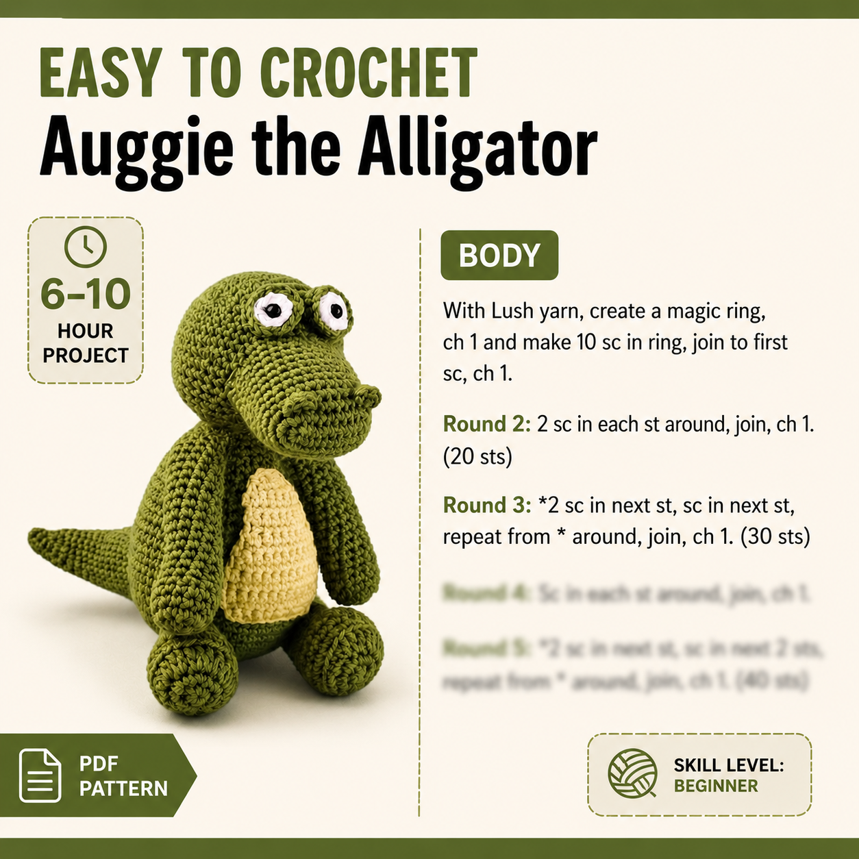 🐊Auggie the Alligator - Crochet Pattern